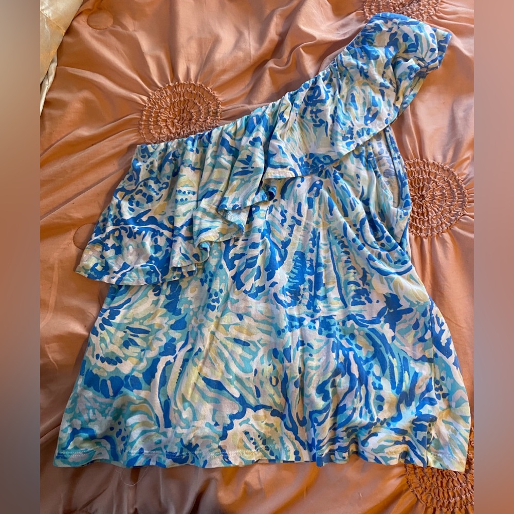 Lilly Pulitzer ruffle one shoulder blue top